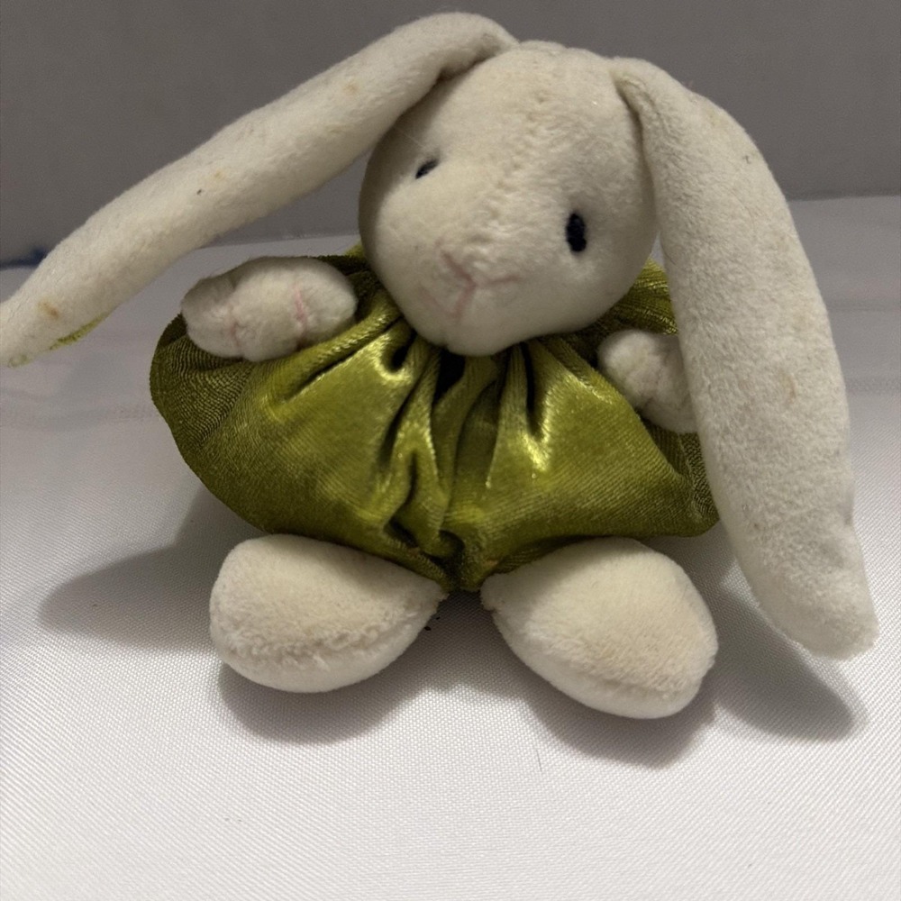 Russ Berrie Tubby Bunny Plush Vintage Y2K Cream Rabbit Green Satin Outfit 4569